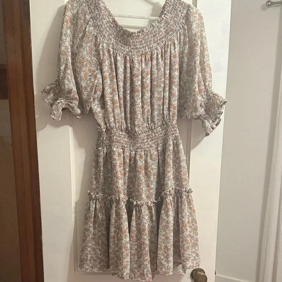 Dress Forum Long Sleeve Floral Dress - Orange and White - Picture 1 of 3